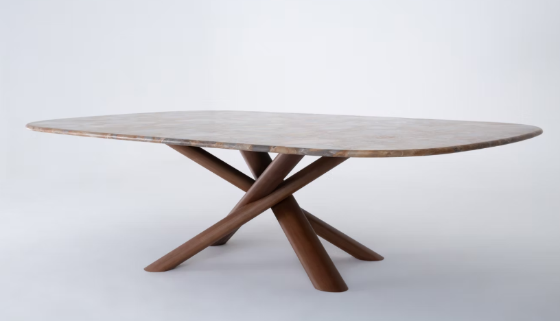 Oksa Oval — Sculptural Marble & Solid Walnut Dining Table