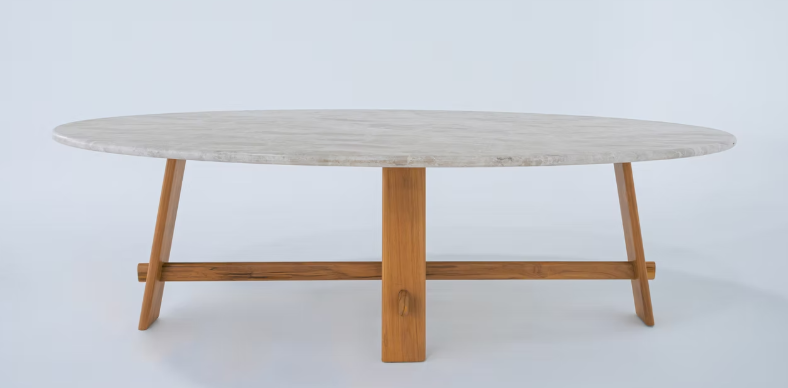 Kaarna Oval — Marble & Solid Teak Dining Table