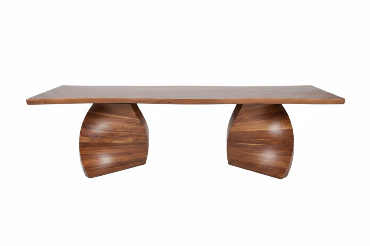The Siipi Rectangular Dining Table — Solid Walnut with Sculpted Double-Wing Base