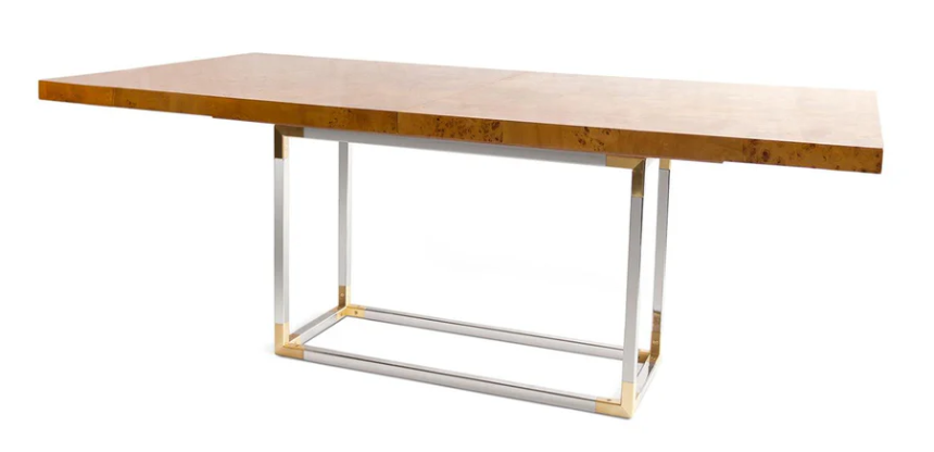 Kielo Rect — Burl Veneer & Chrome-Brass Extendable Dining Table