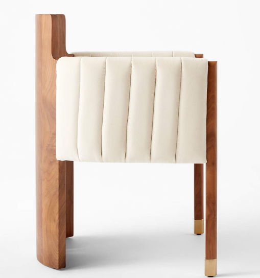 The Crest Dining Armchair — Solid Walnut, Channel Upholstery & Brushed Brass Sabots