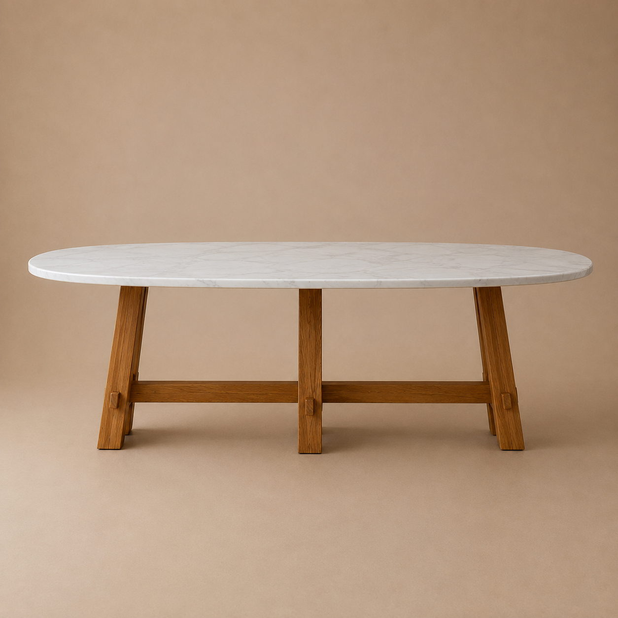Kaarna Oval — Marble & Solid Teak Dining Table