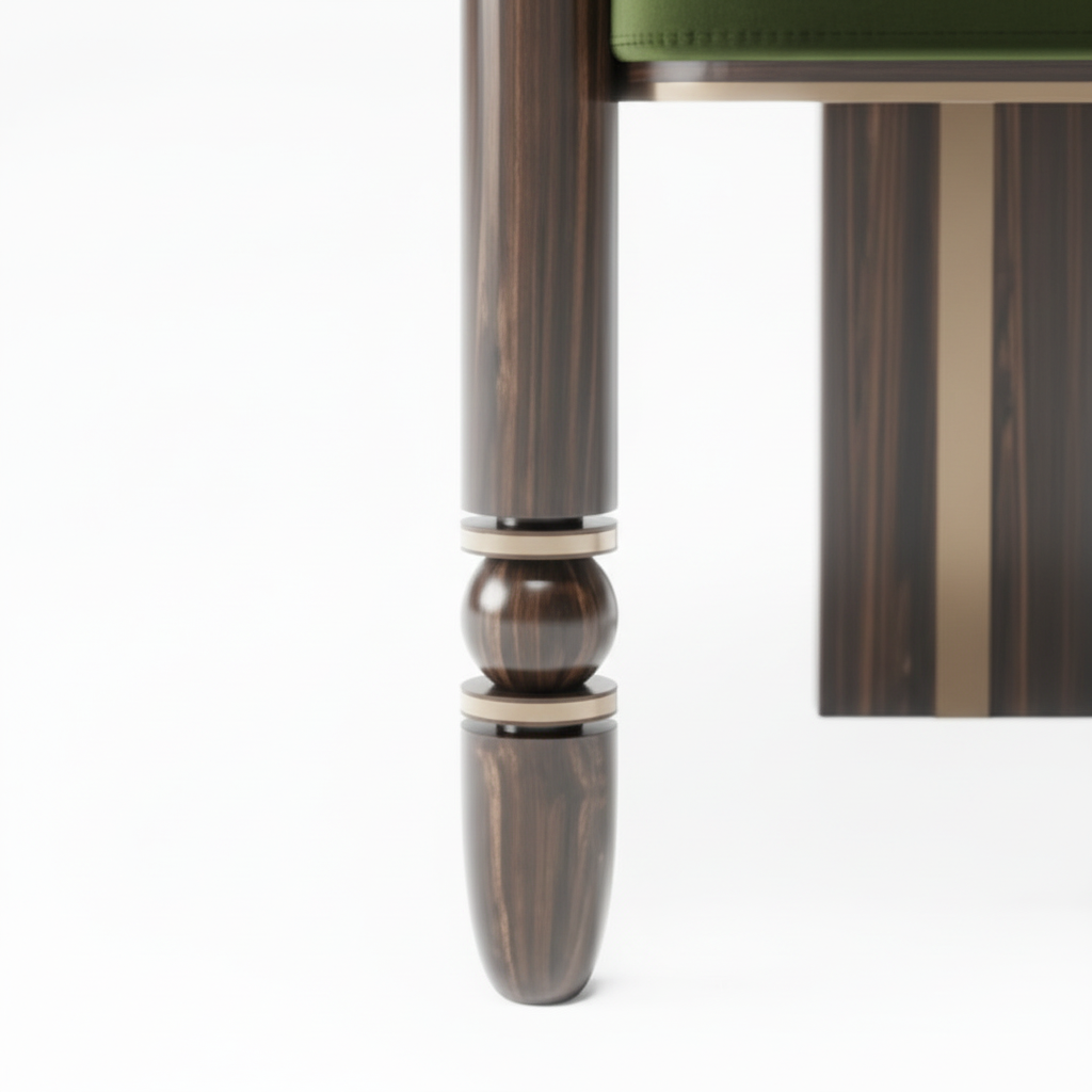 The Mahti Dining Armchair — Ebonized Wood Triple-Roll Back in Forest Green Velvet with Bronze Hardware