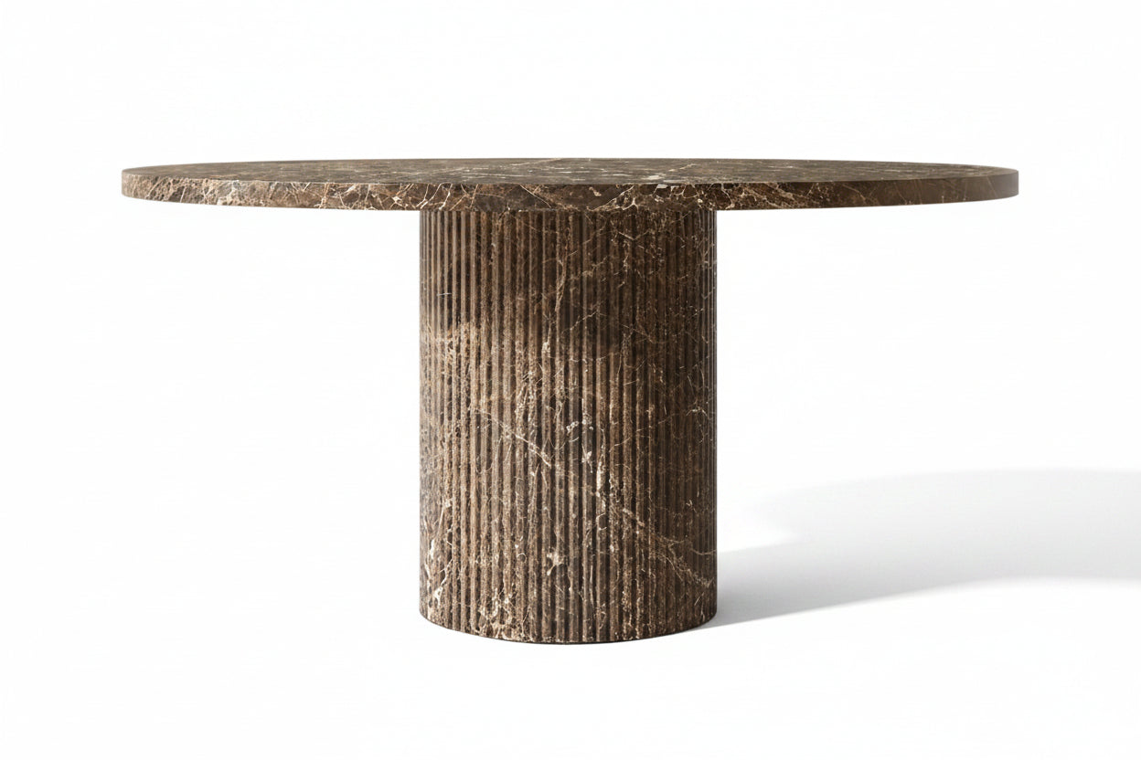 Pylväs Round — Emperador Dark All-Marble Fluted Column Dining Table