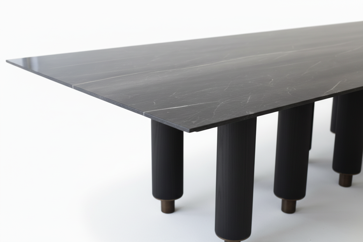 Pyloni Rect — Ebonised Oak & Natural Wood Column Dining Table