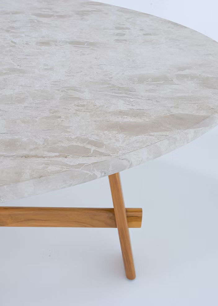 Kaarna Oval — Marble & Solid Teak Dining Table