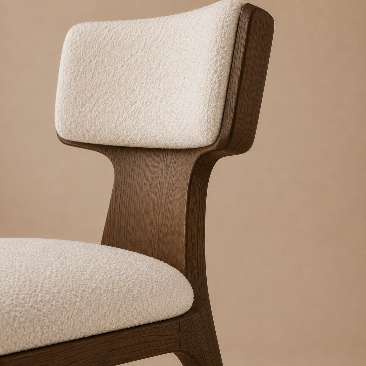 The Haara Dining Side Chair — Smoked Oak Frame with Floating Ivory Upholstered Back