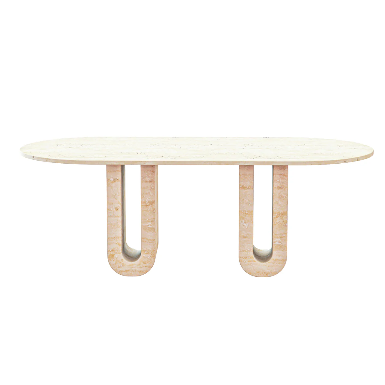 Holvi Oval — Bi-Tone Travertine Double Arch Dining Table