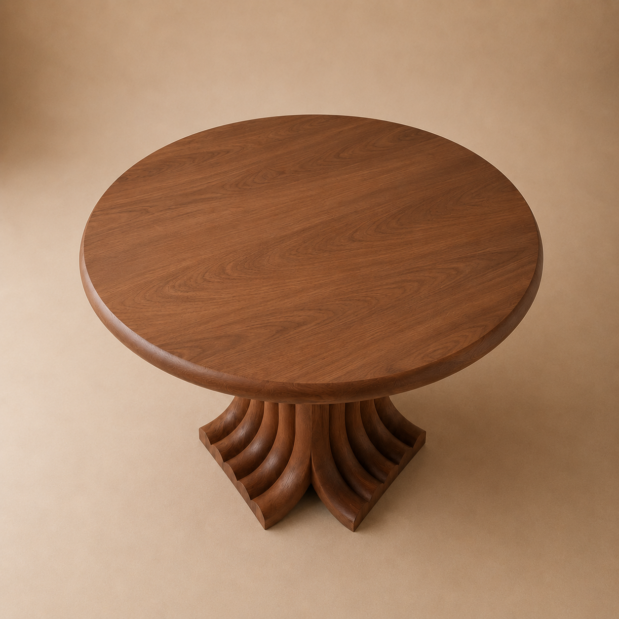 Joki Round — Solid Walnut Sculptural Fan-Pedestal Dining Table