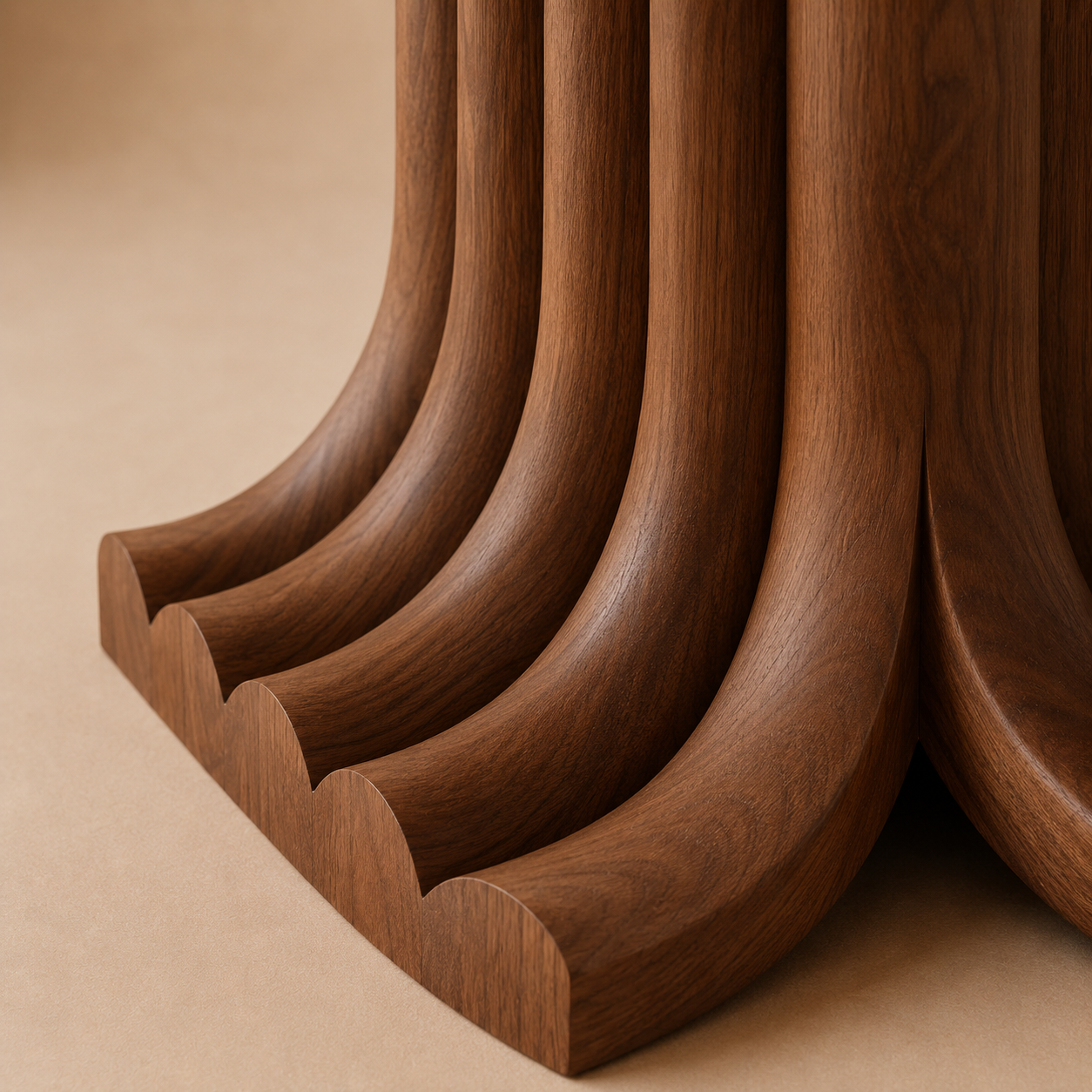 Joki Round — Solid Walnut Sculptural Fan-Pedestal Dining Table