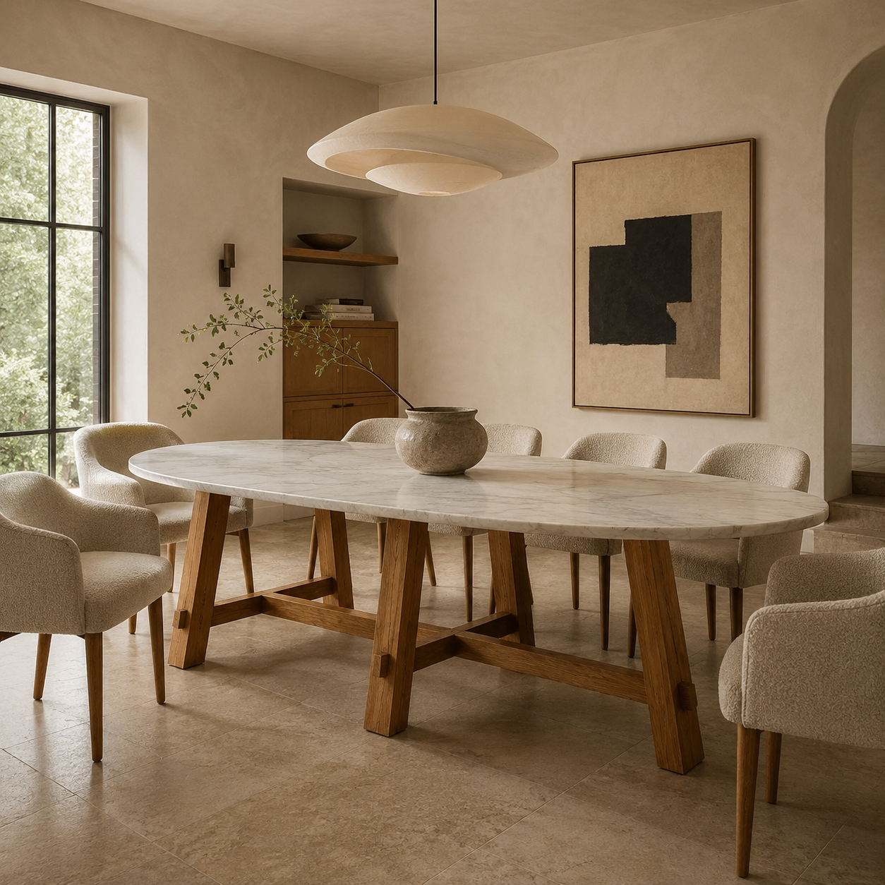 Kaarna Oval — Marble & Solid Teak Dining Table