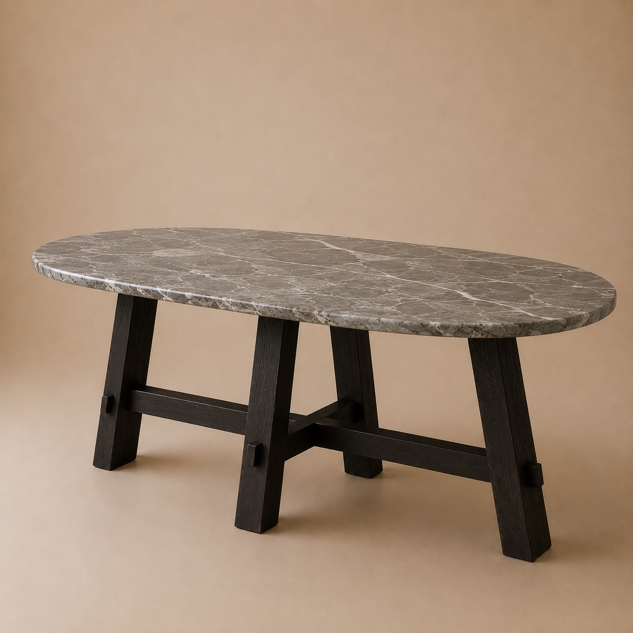 Kaarna Oval — Marble & Solid Teak Dining Table