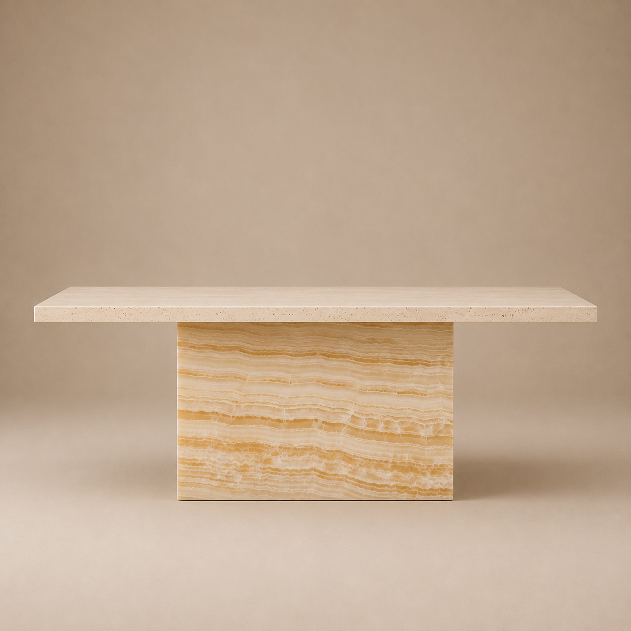 Kerros Rect — Travertine & Banded Onyx Rectangular Dining Table