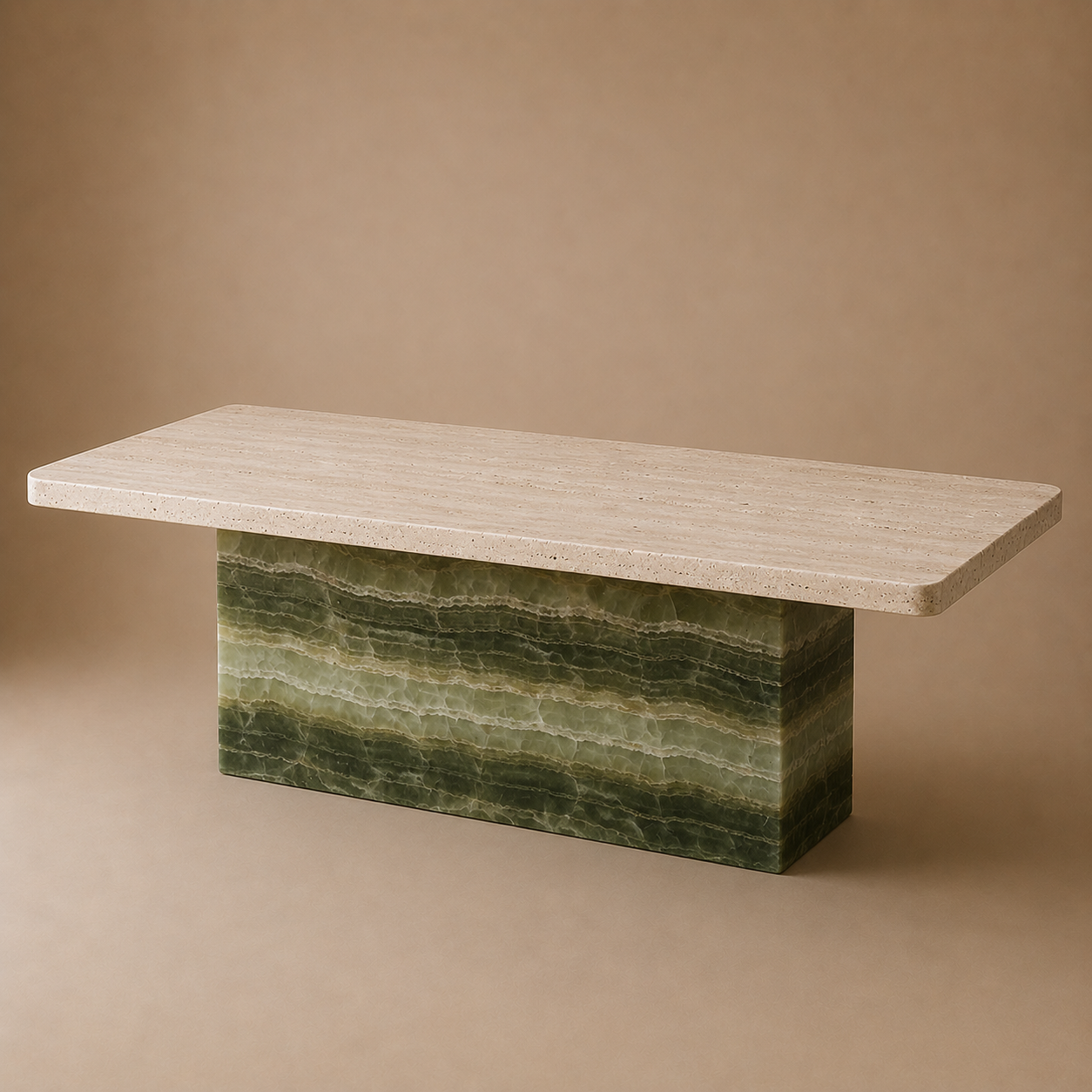 Kerros Rect — Travertine & Banded Onyx Rectangular Dining Table