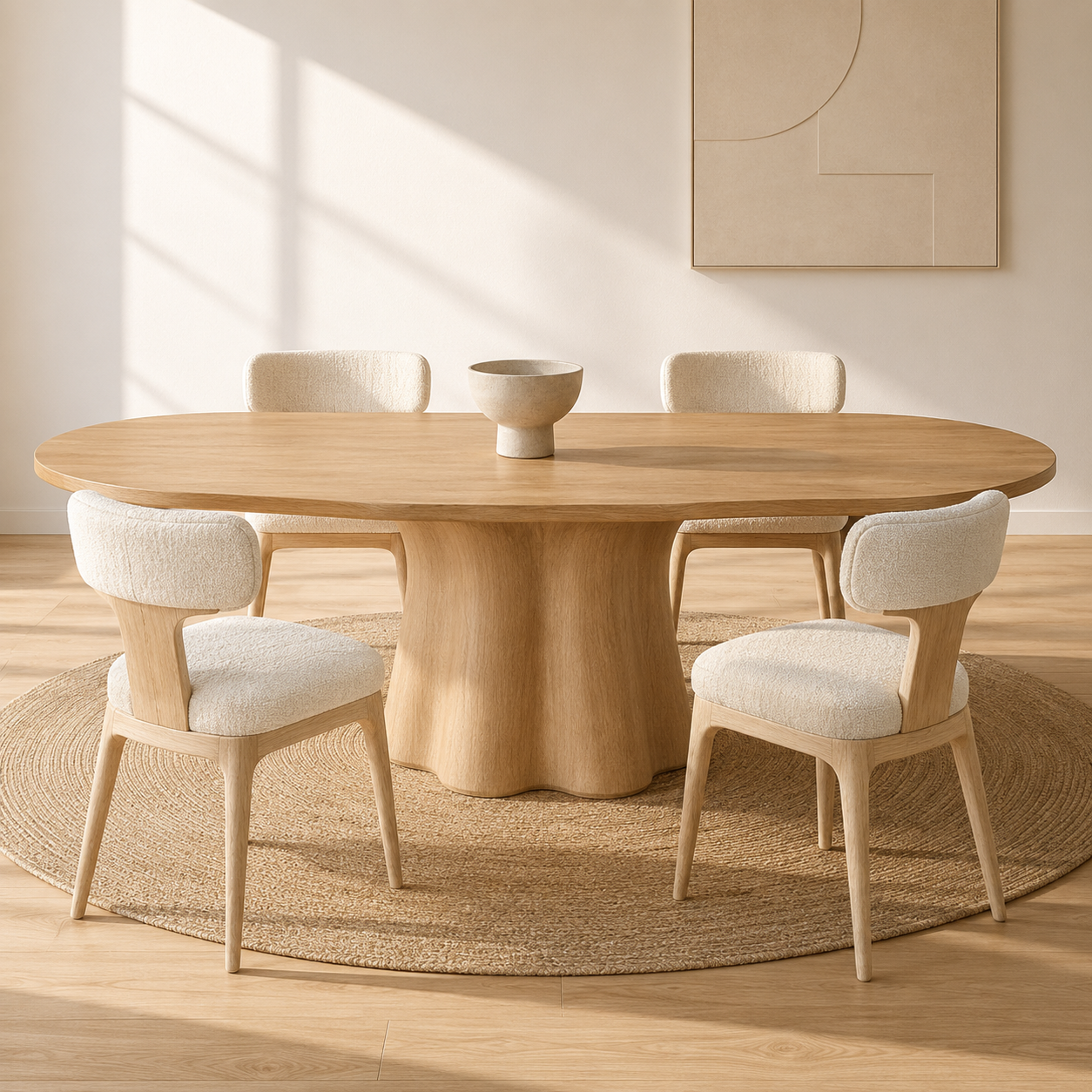 Kukinto Oval — Solid Oak Organic Lobed Pedestal Dining Table