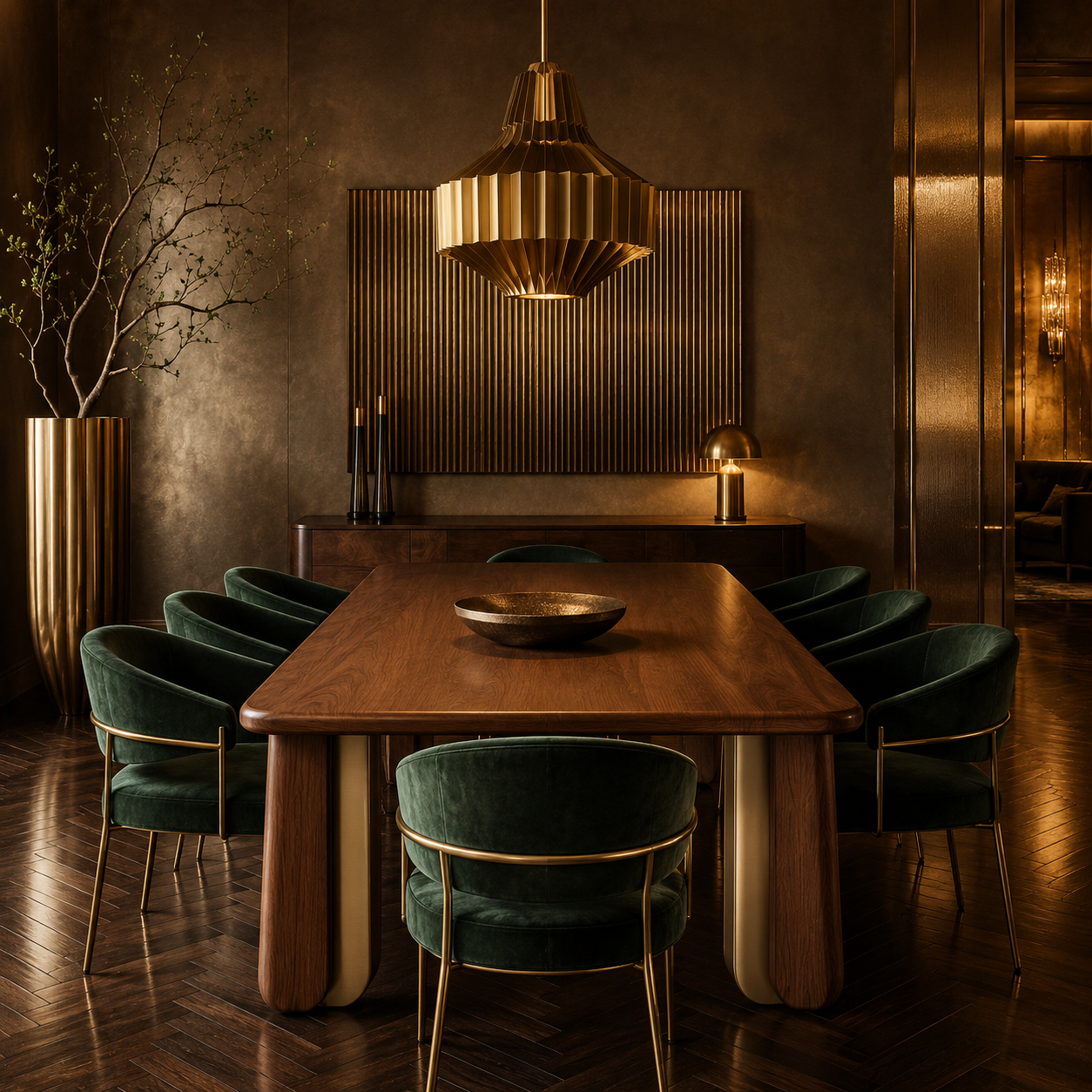 Kukka Rect — Solid Walnut & Bicolor Trefoil Leg Dining Table