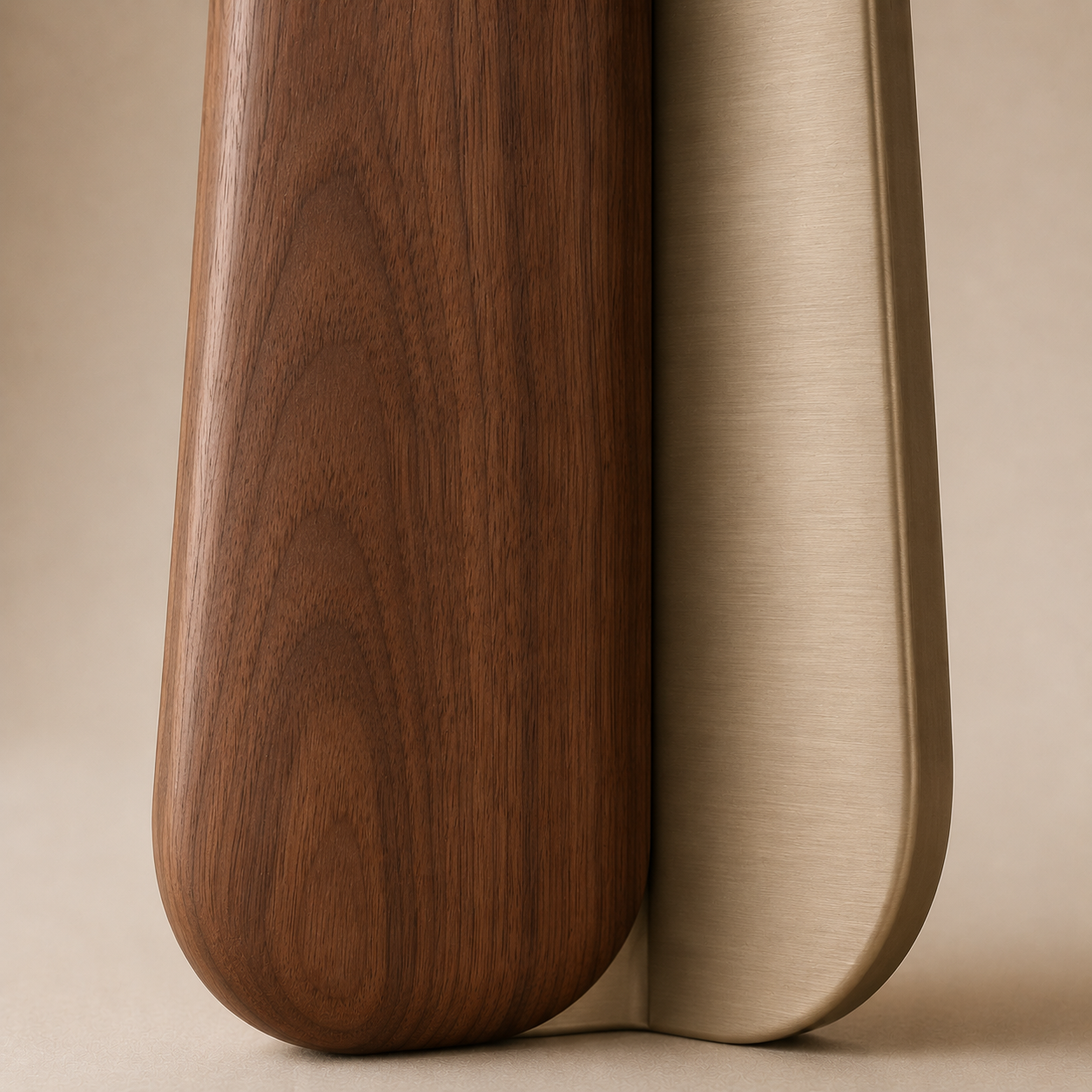 Kukka Rect — Solid Walnut & Bicolor Trefoil Leg Dining Table
