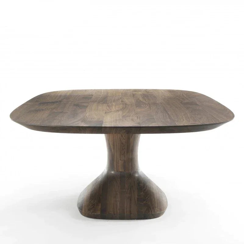 Solid Wood Modern Dining Table with Sculptural Pedestal Base – Rectangular Walnut Finish 8-10 Seater