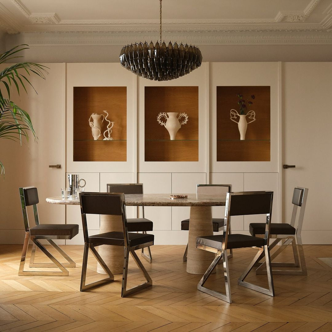 Luxury Oval Marble Dining Table – Hulmara Design with Dual Conical bases