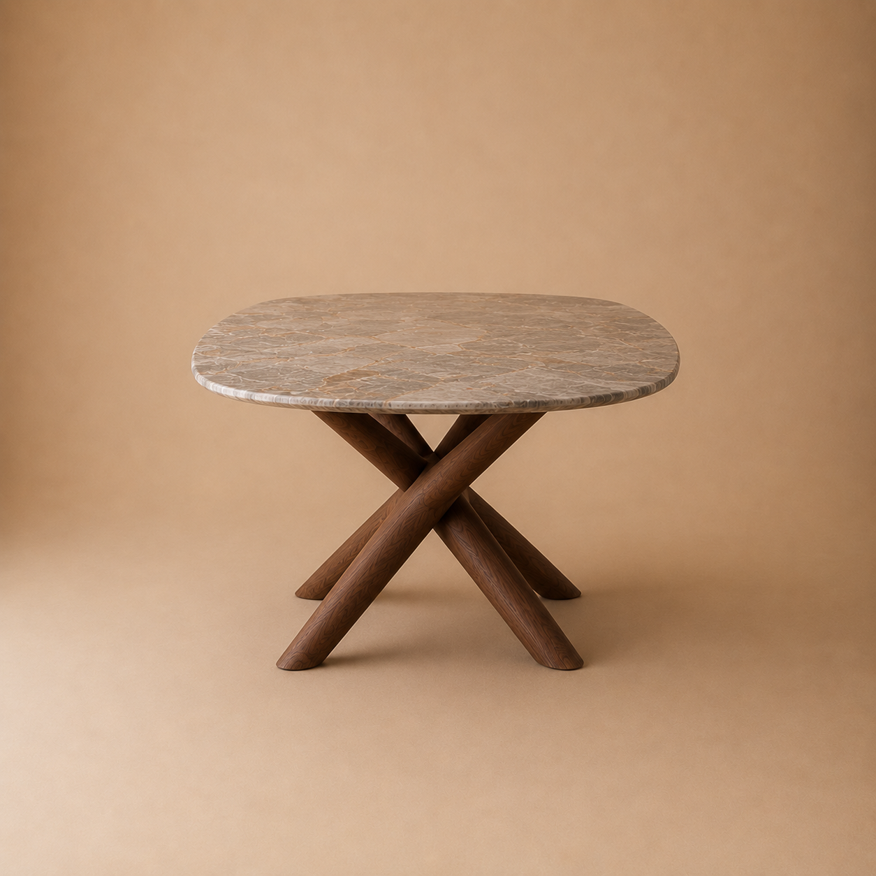 Oksa Oval — Sculptural Marble & Solid Walnut Dining Table
