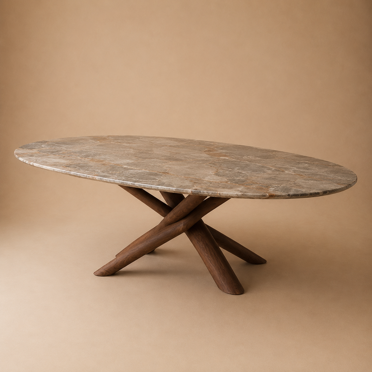 Oksa Oval — Sculptural Marble & Solid Walnut Dining Table