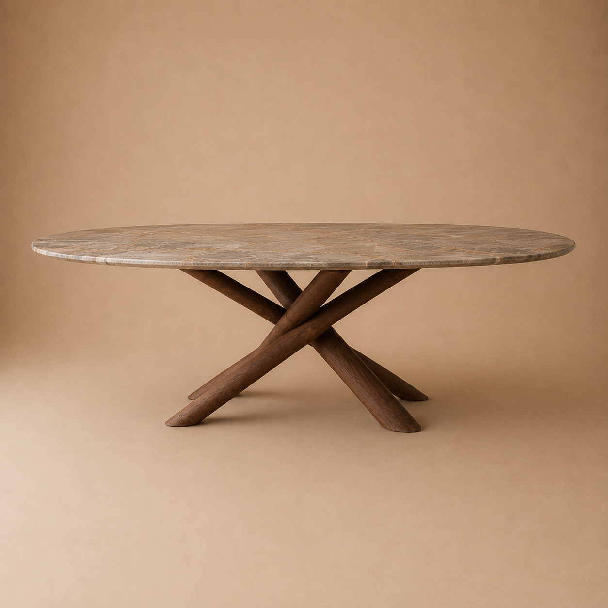 Oksa Oval — Sculptural Marble & Solid Walnut Dining Table