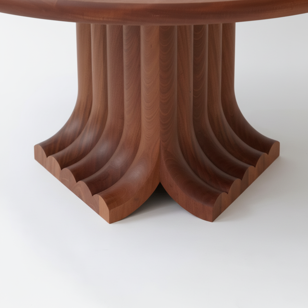 Joki Round — Solid Walnut Sculptural Fan-Pedestal Dining Table