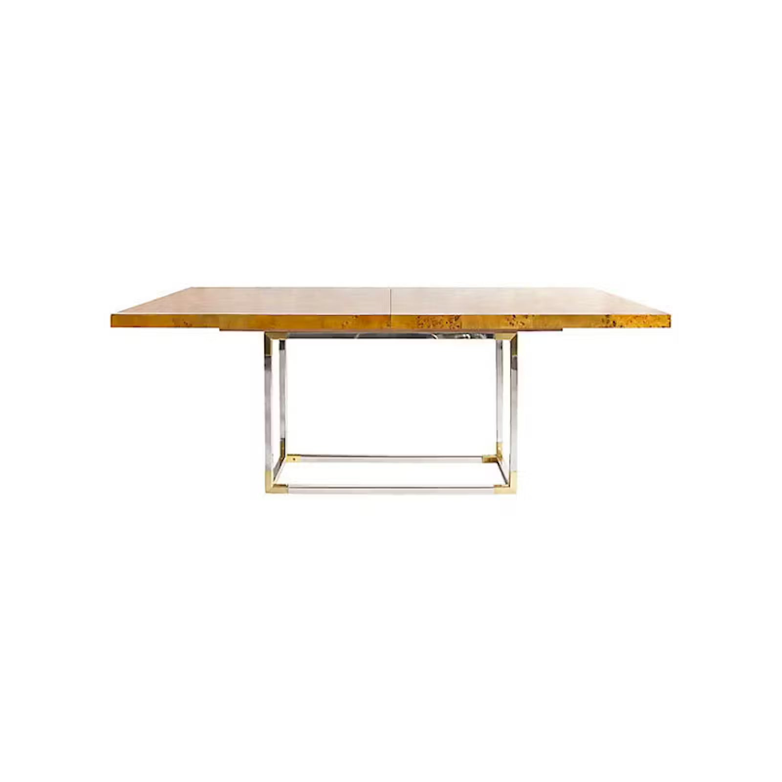 Kielo Rect — Burl Veneer & Chrome-Brass Extendable Dining Table