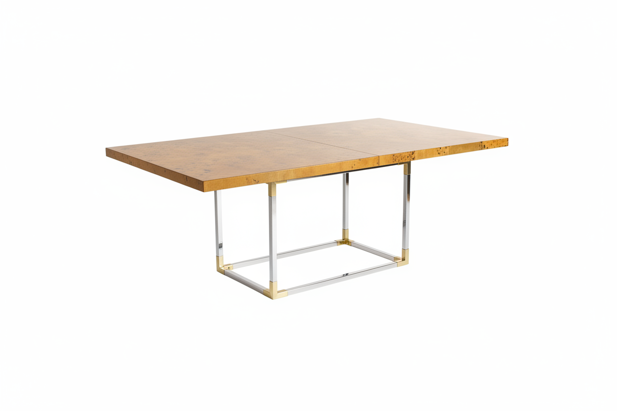 Kielo Rect — Burl Veneer & Chrome-Brass Extendable Dining Table
