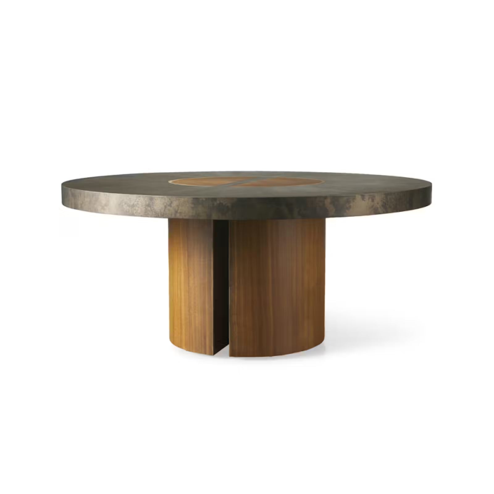 Palo Round — Patinated Metal & Solid Teak Dining Table