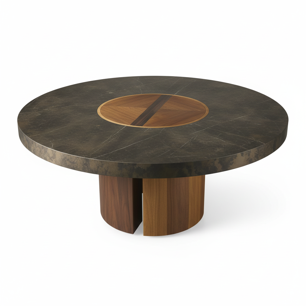 Palo Round — Patinated Metal & Solid Teak Dining Table