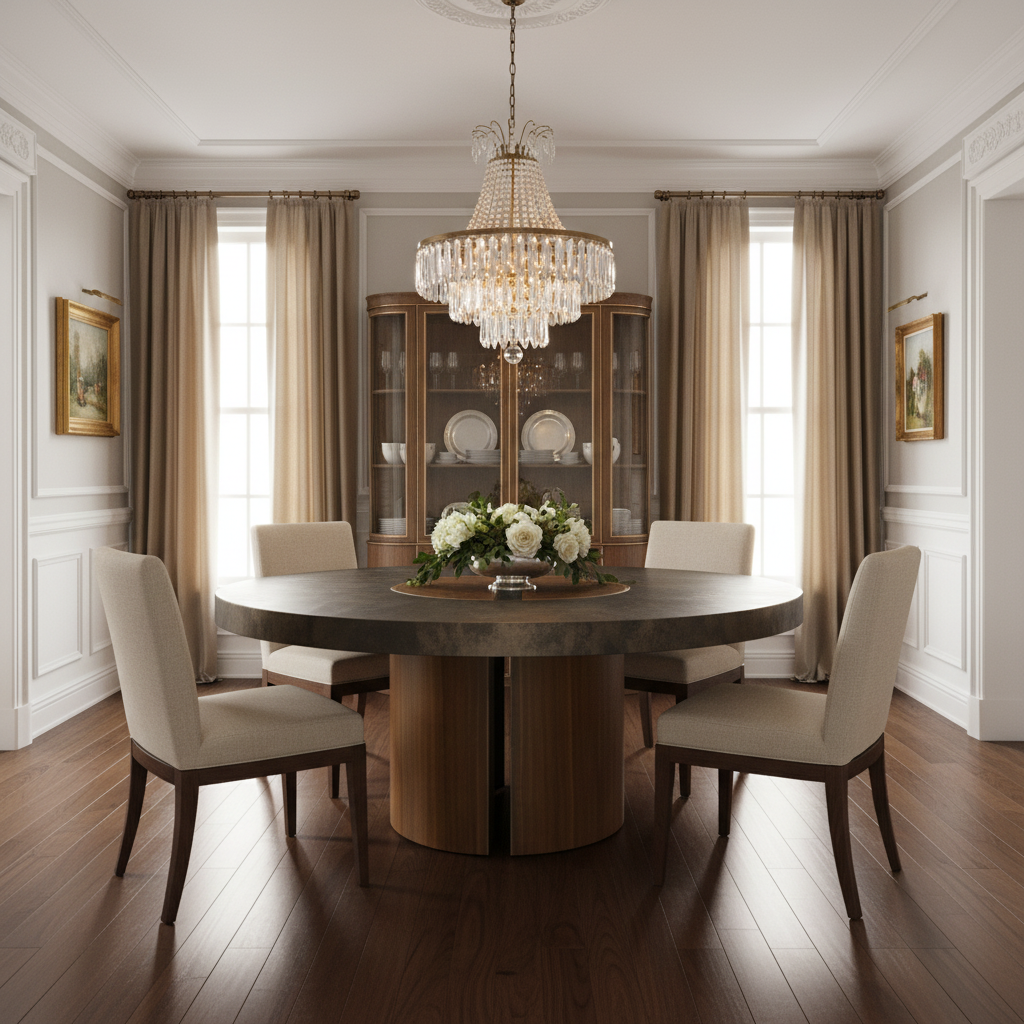 Palo Round — Patinated Metal & Solid Teak Dining Table