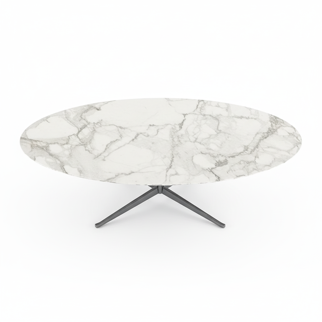 Tähti Oval — Calacatta Marble & Polished Chrome Star-Base Dining Table RISQUE DE DMCA