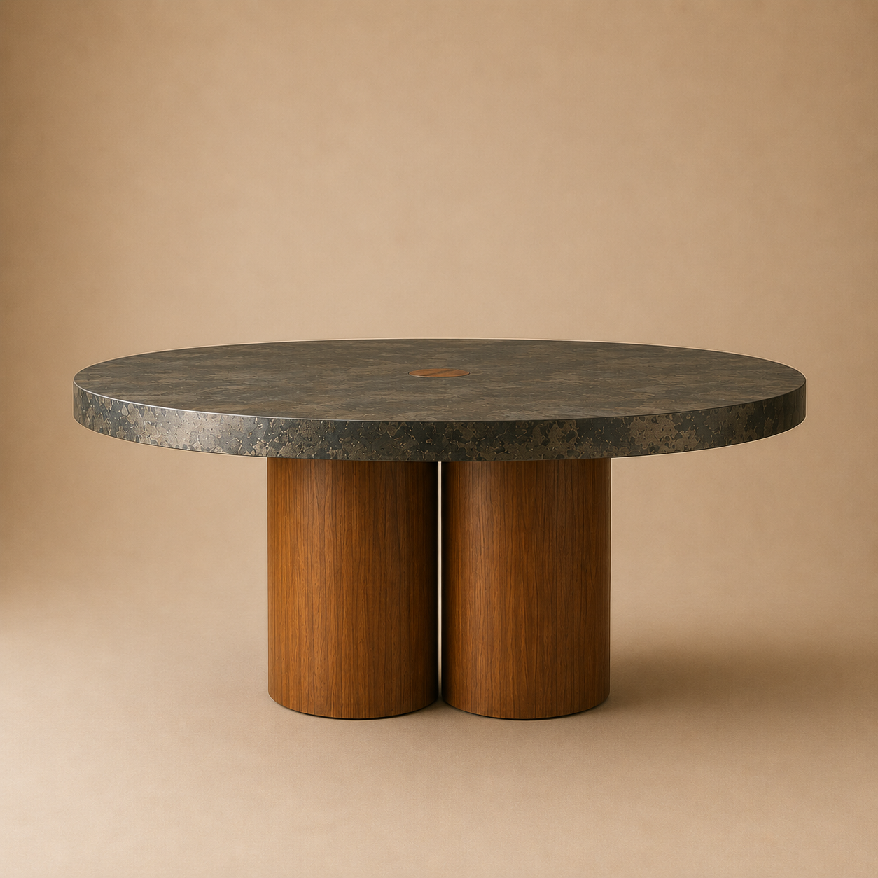 Palo Round — Patinated Metal & Solid Teak Dining Table