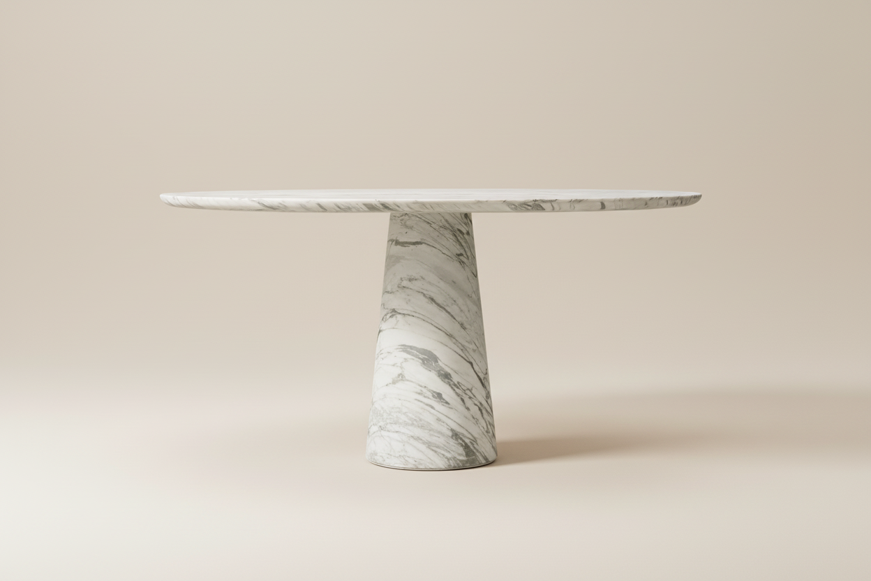 Kivi Round — All-Marble Cone Pedestal Dining Table