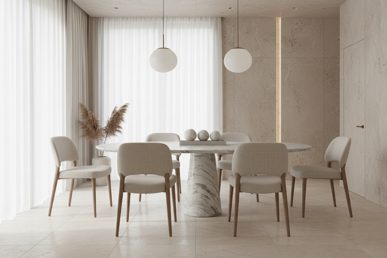 Kivi Round — All-Marble Cone Pedestal Dining Table