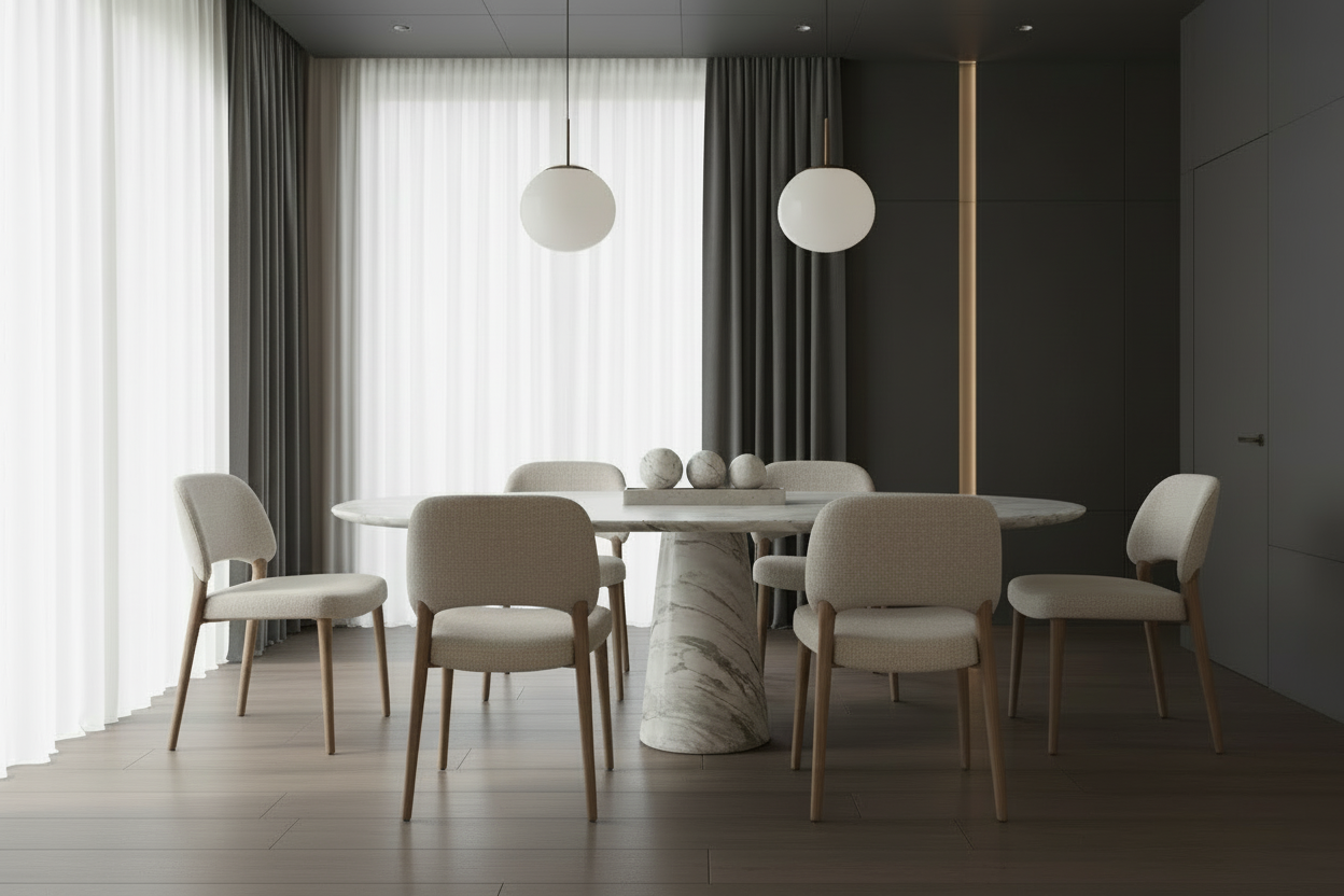 Kivi Round — All-Marble Cone Pedestal Dining Table