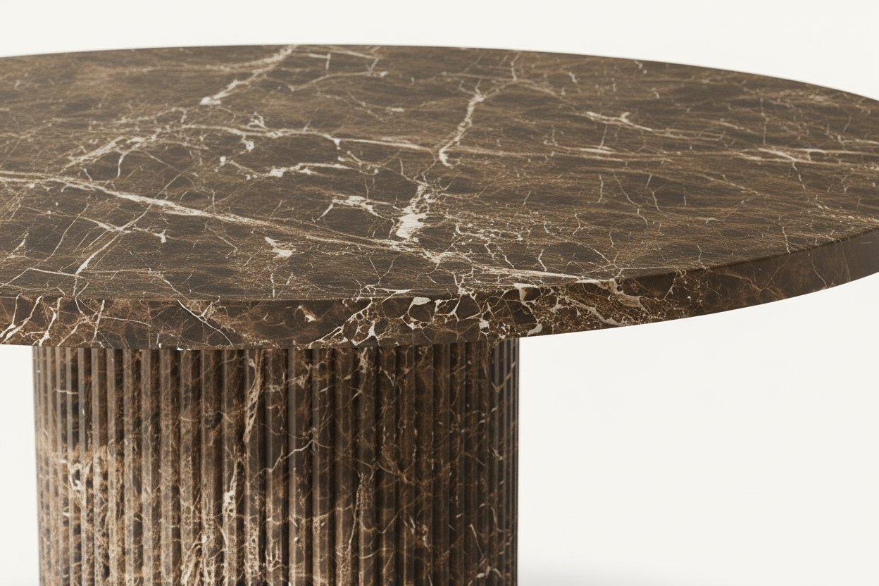 Pylväs Round — Emperador Dark All-Marble Fluted Column Dining Table
