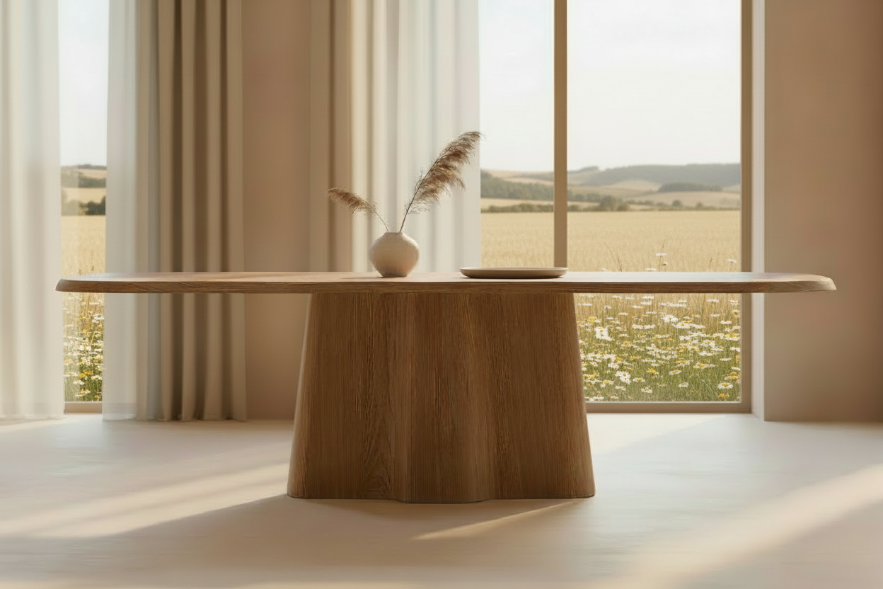 Kukinto Oval — Solid Oak Organic Lobed Pedestal Dining Table