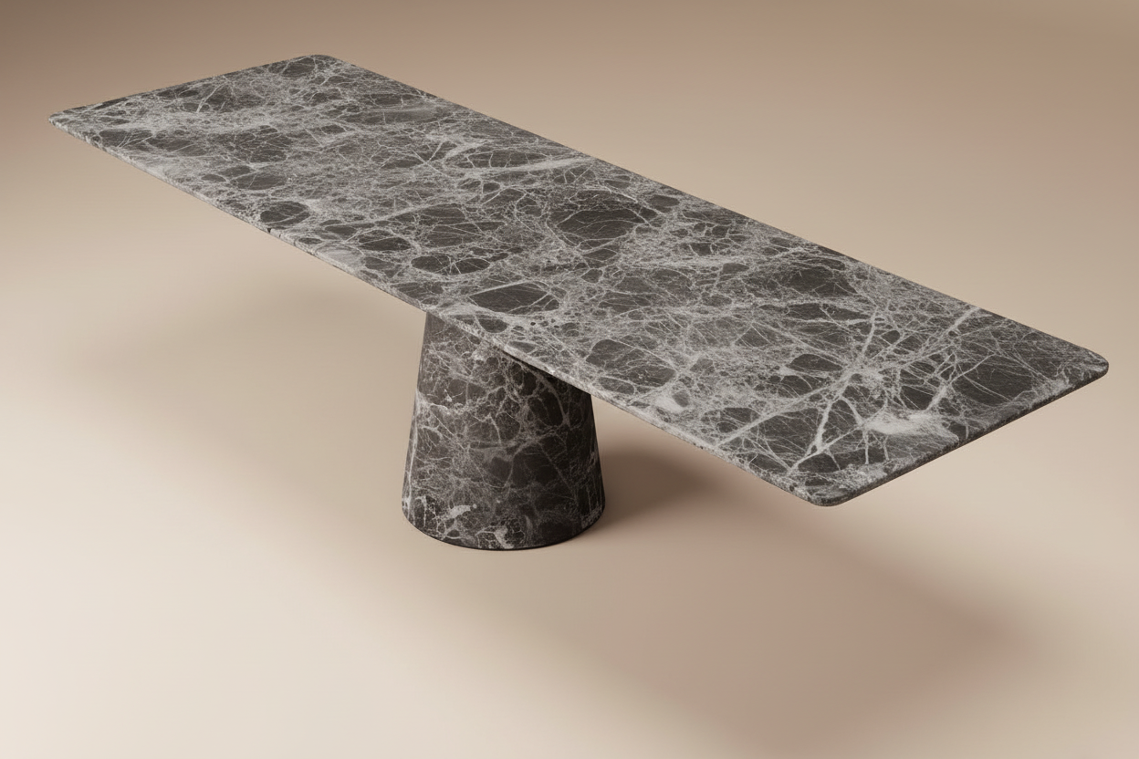 Kivi Rect — Emperador Dark All-Marble Cone Pedestal Rectangular Dining Table
