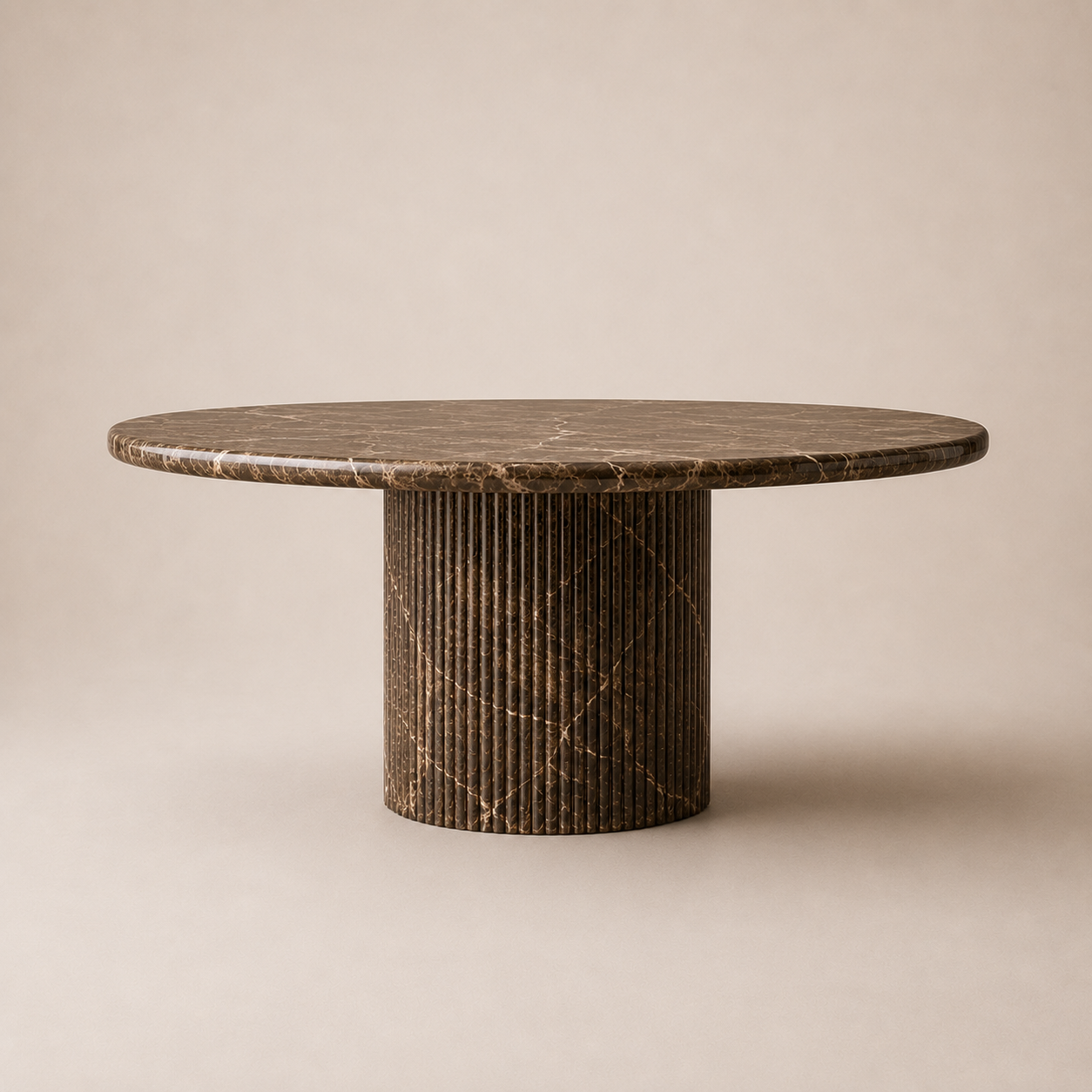 Pylväs Round — Emperador Dark All-Marble Fluted Column Dining Table