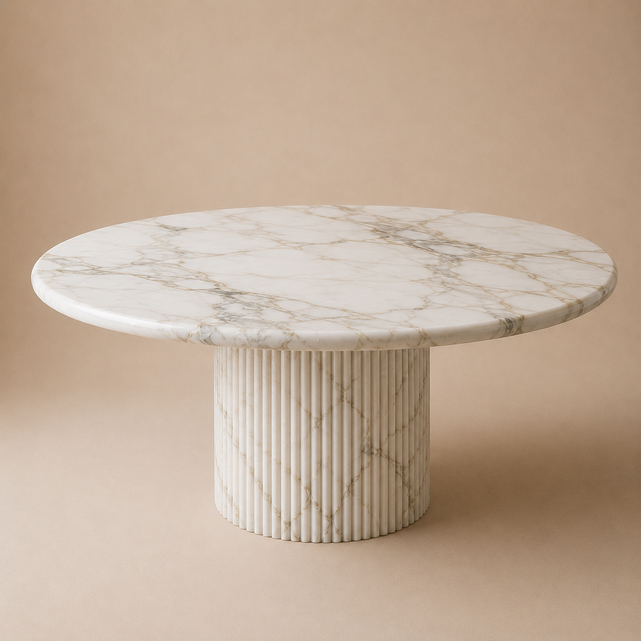 Pylväs Round — Emperador Dark All-Marble Fluted Column Dining Table