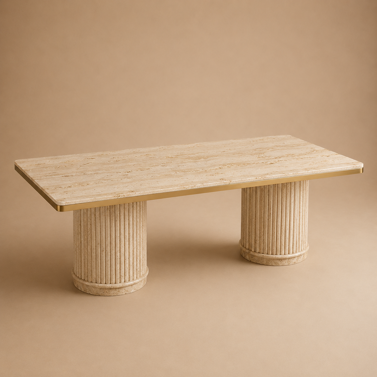 The Sammal Rectangular — Green & White Marble Top with Brass Edge on Fluted Stone Columns