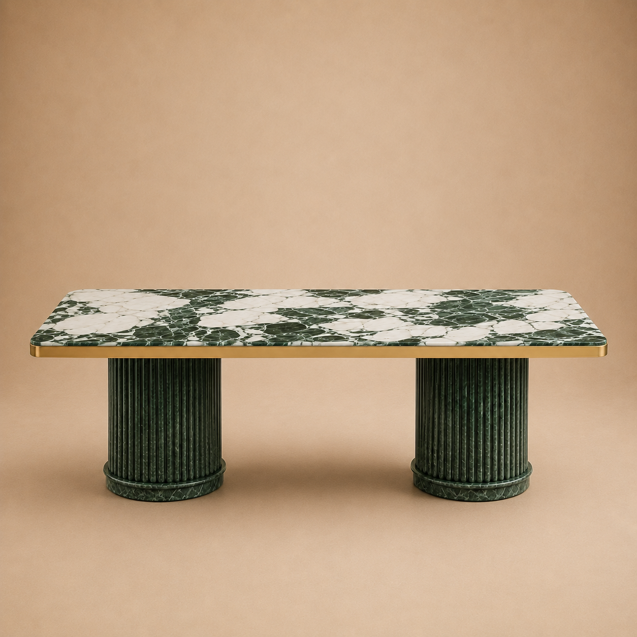 The Sammal Rectangular — Green & White Marble Top with Brass Edge on Fluted Stone Columns