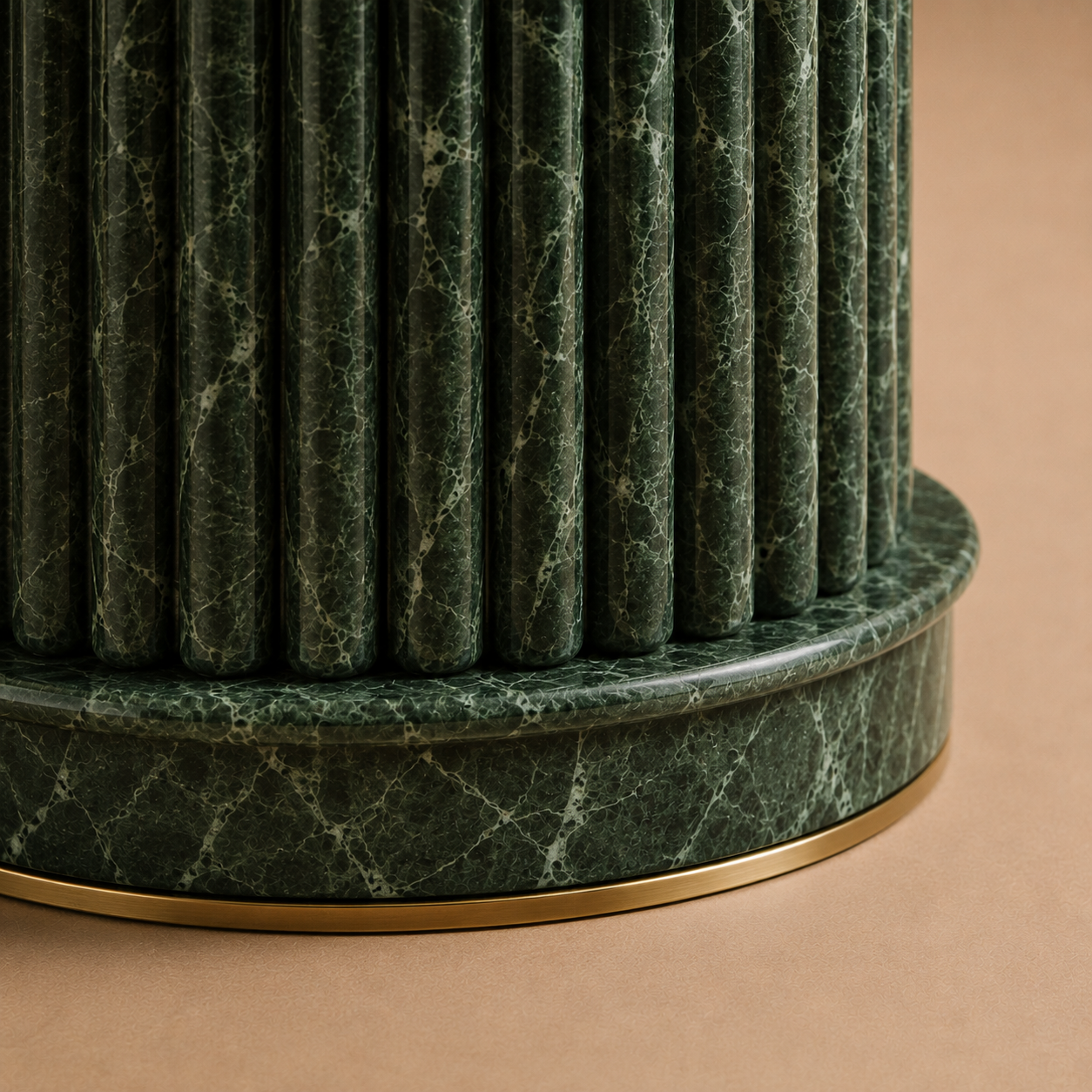 The Sammal Rectangular — Green & White Marble Top with Brass Edge on Fluted Stone Columns