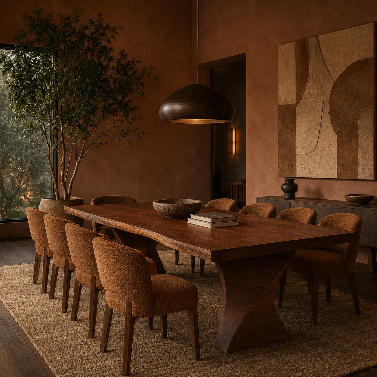The Siipi Rectangular Dining Table — Solid Walnut with Sculpted Double-Wing Base