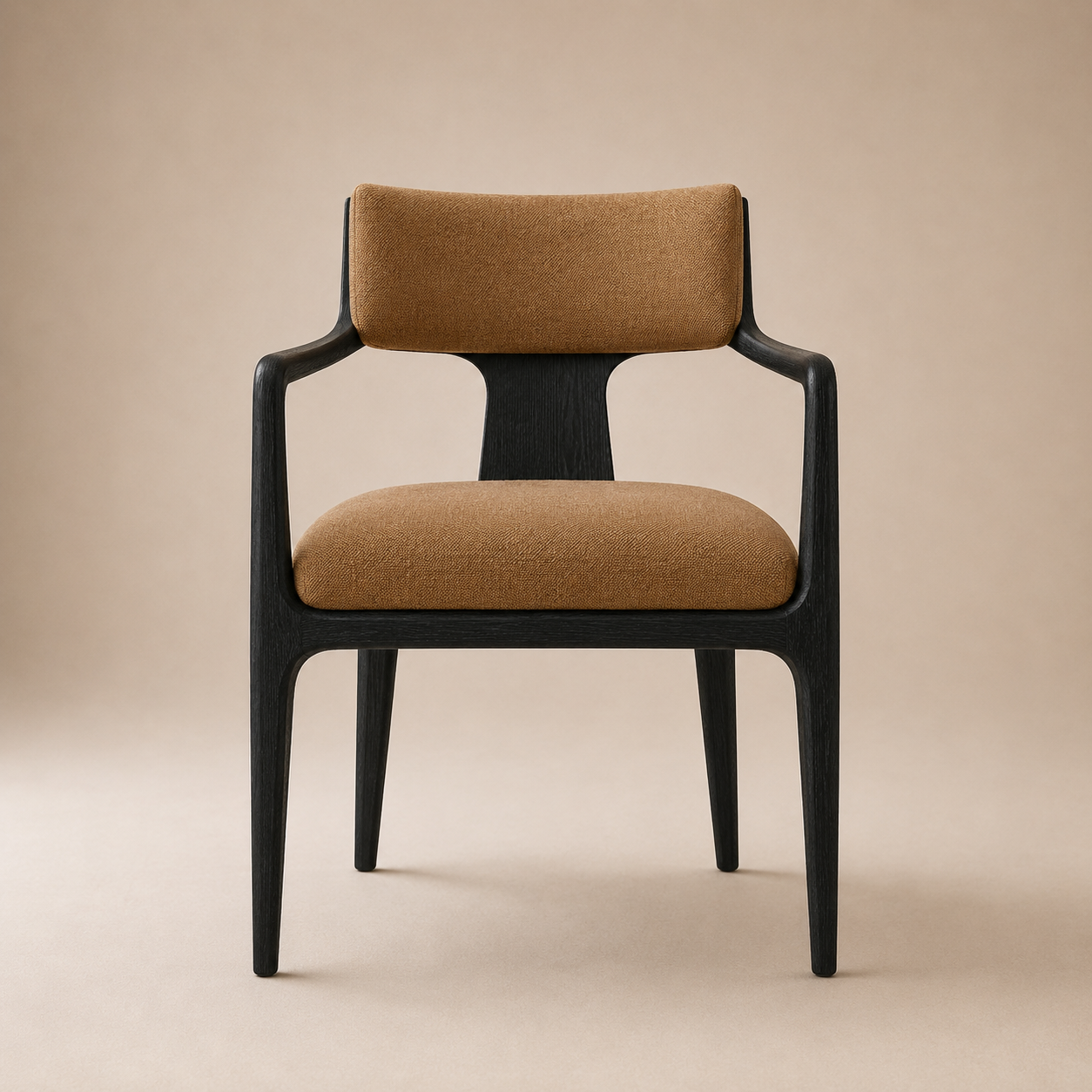 The Span Dining Armchair — Ebonized Oak Open Frame with Cognac Upholstered Seat & Back