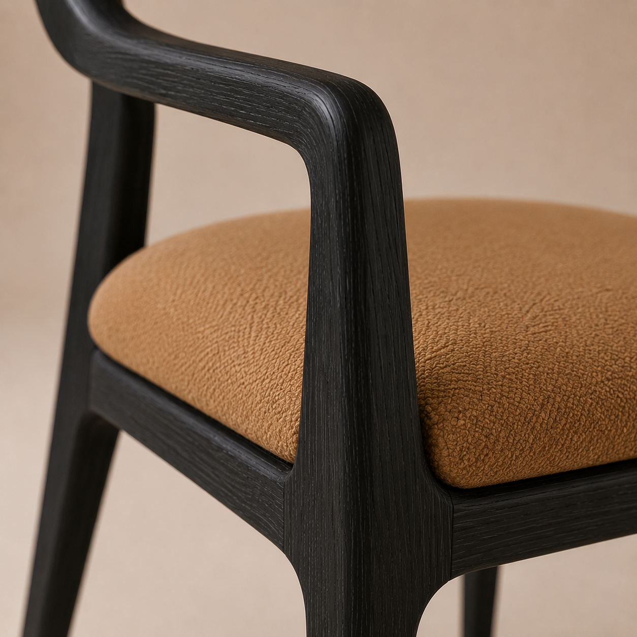 The Span Dining Armchair — Ebonized Oak Open Frame with Cognac Upholstered Seat & Back