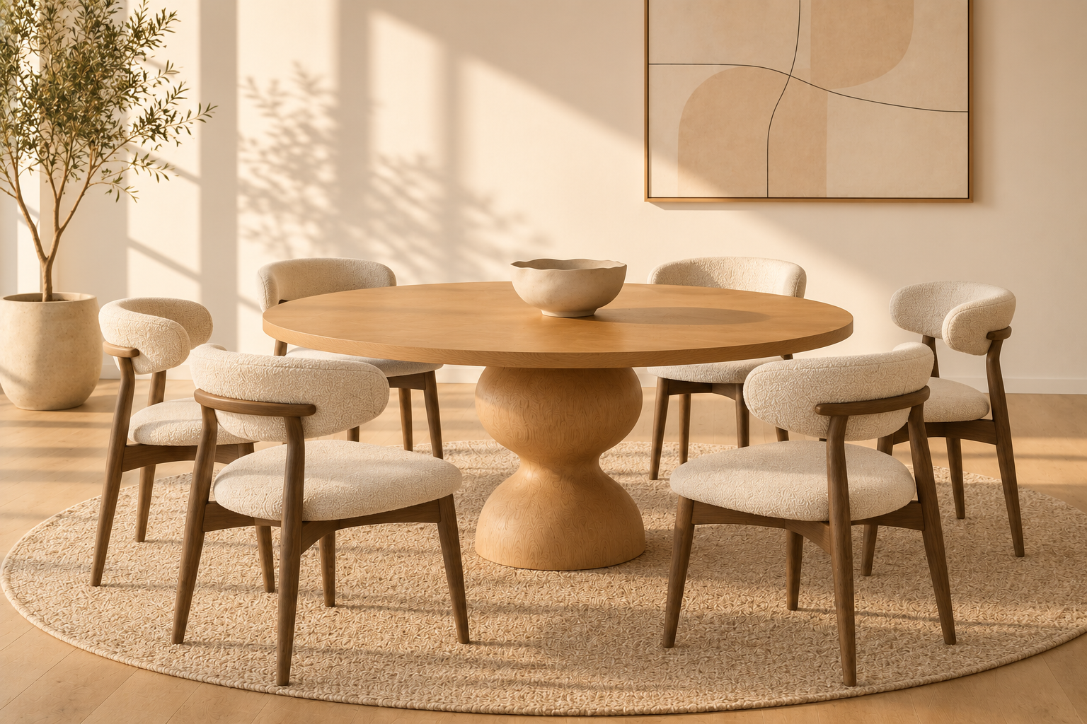 Torno Round — Solid Oak Hourglass Pedestal Dining Table