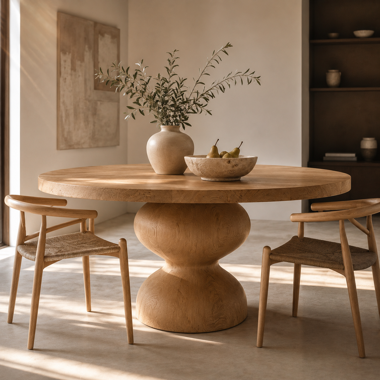 Torno Round — Solid Oak Hourglass Pedestal Dining Table